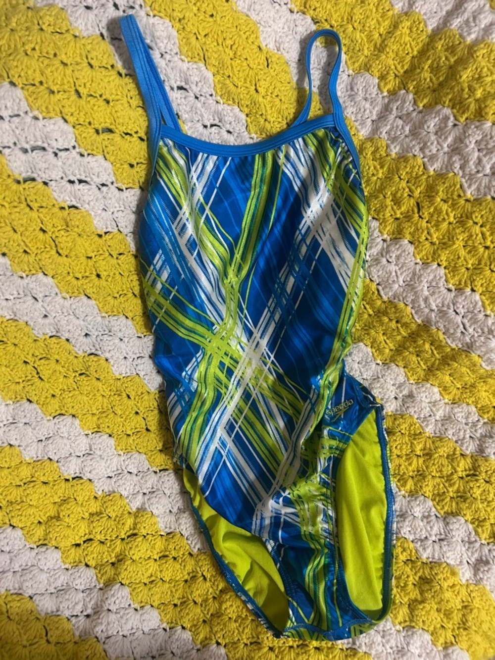 Speedo Women's Laser Neon/Blue Tech Race One Piece Swimsuit